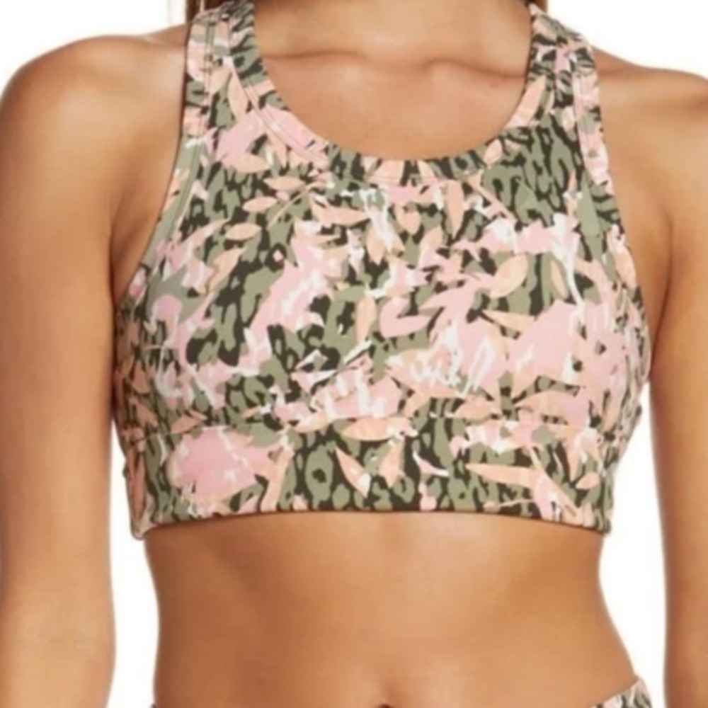 Sweaty Betty Power Frame Printed Racerback Sports Bra Womens Sz Small Pink Green